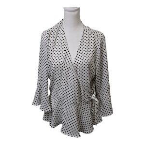 Candies Womens Wrap Top Black Heart Print Flounce Sleeve XL White Chic‎ Y2K